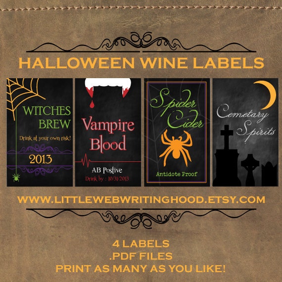 Items similar to Halloween Wine Bottle Labels - DIY Printable - INSTANT