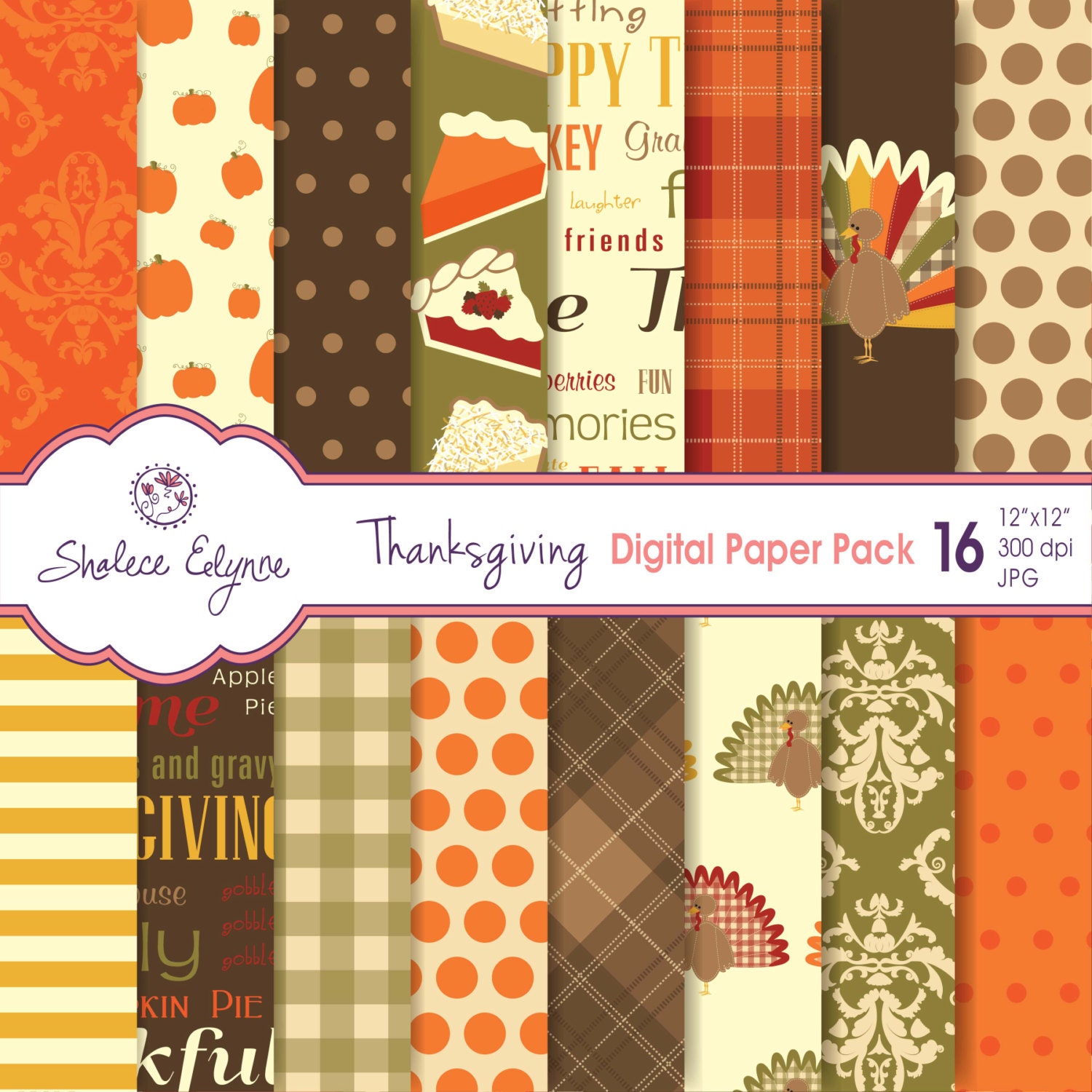 Thanksgiving Digital Paper Pack 12x12 Instant by ShaleceElynne