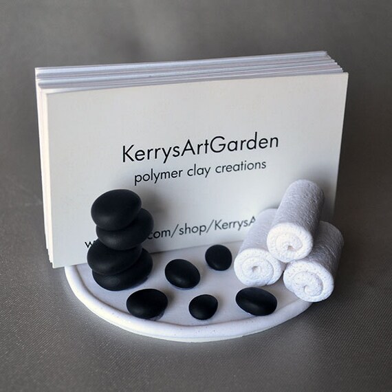 holder for towels rolled by Clay Spa Holder Business KerrysArtGarden Polymer Card on Etsy