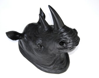 Black Rhino Head Wall Mount - Rhinoceros Faux Taxidermy RH17