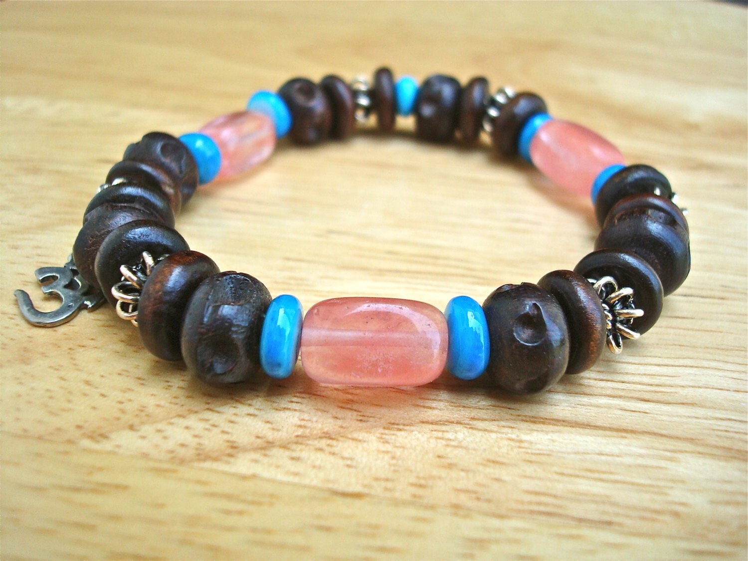 Men's Spiritual Bracelet with Om or Aum Charm Salmon