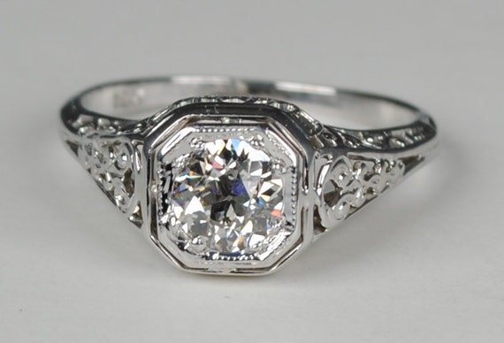 Edwardian Filigree .70 carat Diamond Engagement Ring
