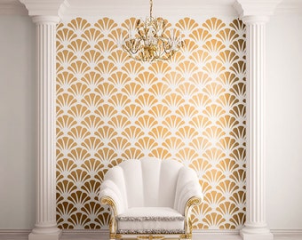 Scallop Shell Pattern Wall Stencil for Allover Wall Decor (STL0010)
