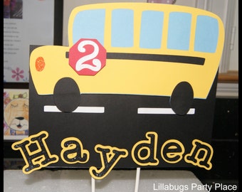 School Bus Cake Topper, Personalized, Yellow Bus, Wheels on The Bus, School Party