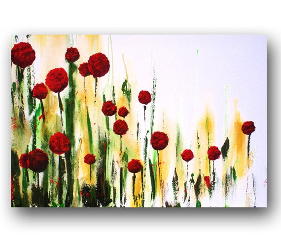 Red Abstract Flowers Painting Floral Painting Garden Painting