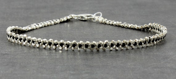 Sterling Silver Anklet Chain Black Ankle Bracelet Beaded Jewelry Beach ...