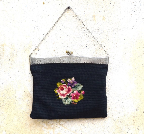 Items similar to Art deco tapestry purse roaring 20's antique black