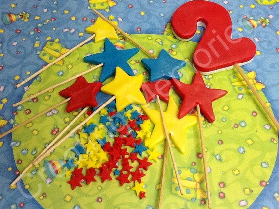 Fondant Stars plus Number Cake Decorations Mix Sizes Red