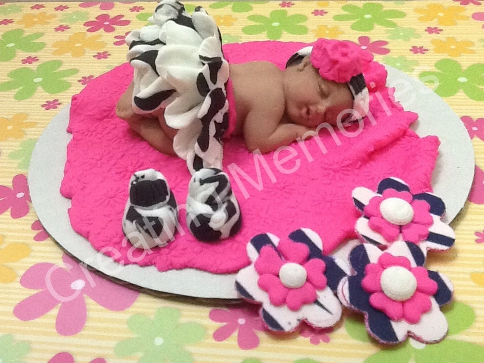 Little Girl In Zebra Print Outfit Edible Cake Topper For