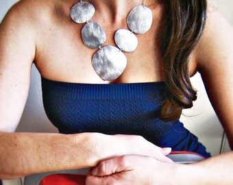 Silver statement Necklace // Statement necklace // Brushed silver necklace // Large silver necklace // Barcelonesa // Hand hammered silver