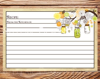 Recipe Card Recipe Card Sunflowers Mason Jar INSTANT