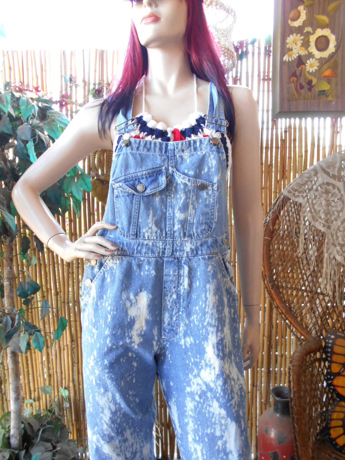 Vintage 80's bleached Denim Overalls Size Small