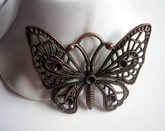 2 Copper Tone Butterfly Pendants, 48x36mm, Jewelry Supplies (b127)