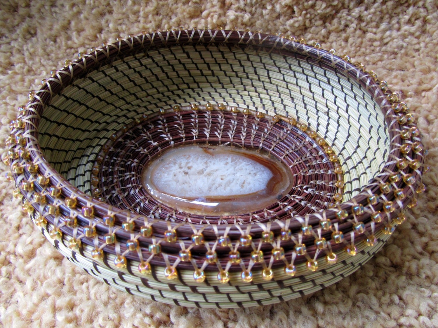 Beaded Sweet grass pine needle Basket