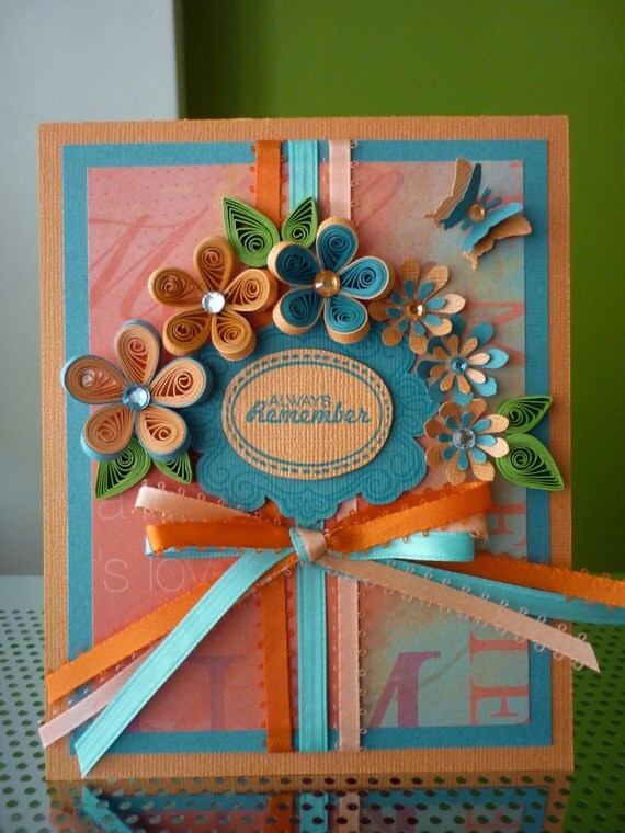 handmade greeting turquoise paper quilling card always