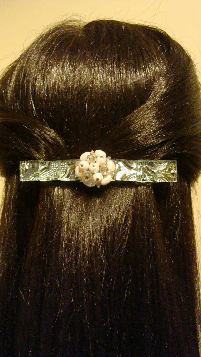 Extra large Barrette Thick Hair Barrette Large Glass by ItsOld