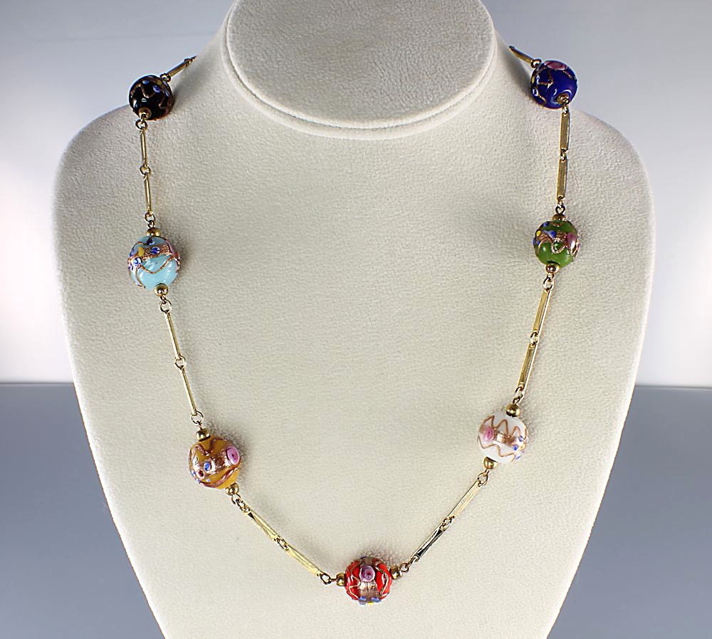 Vintage Murano Venetian glass bead Necklace wedding cake