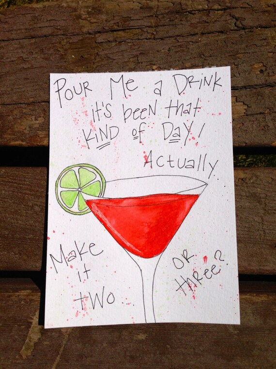 Original 6x8 Cherry and Lime Martini Illustration Original 6x8 Cherry and Lime Martini Illustration