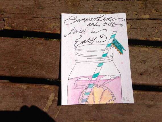 SALE - Original 6x8 Pink Lemonade Summer Mason Jar Illustration SALE - Original 6x8 Pink Lemonade Summer Mason Jar Illustration