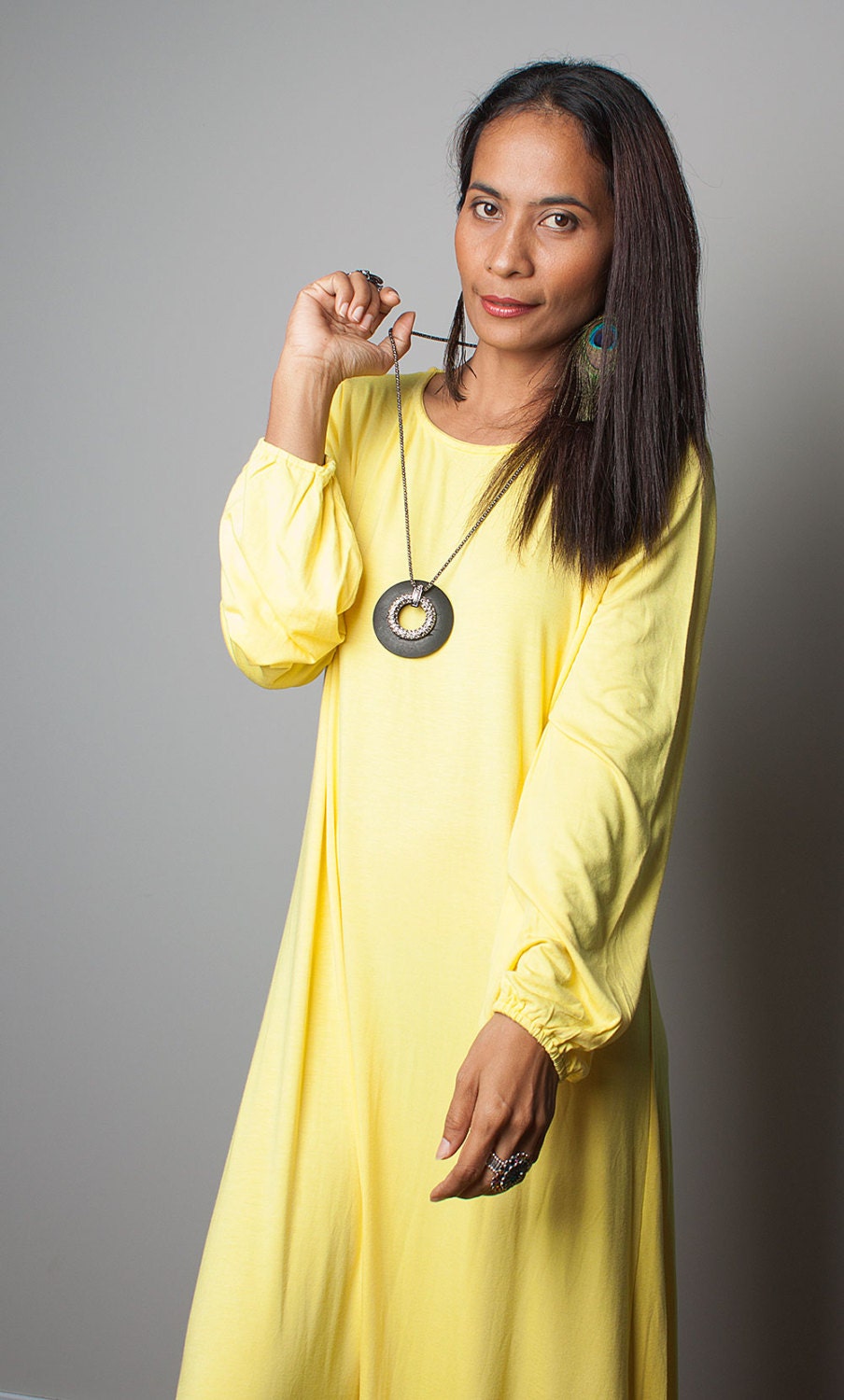 Maxi Dress / Bright Yellow Long Sleeved Dress : Autumn
