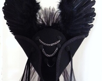 Gothic Black Raven winged pirate tricorn hat