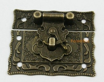 1Pcs Antique Brass Jewelry Box Hasp Latch Lock 51x43mm with Screws (HASP024)