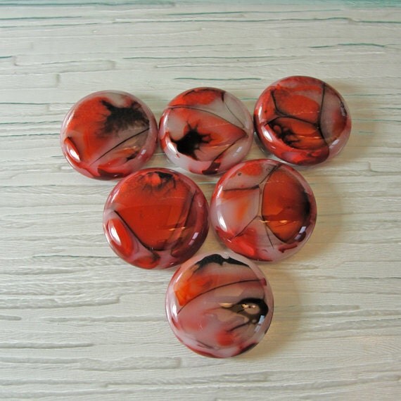 Unique Fused Glass Knobs Red Black and White Knobs
