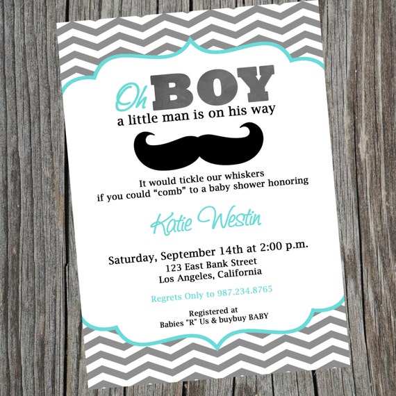 mustache little man invitation customized invite mustache baby shower ...