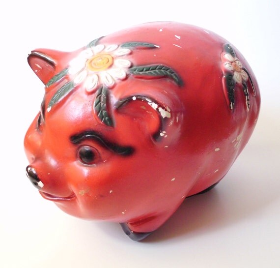 Large Vintage Chalkware Piggy Bank Mexico by PoorLittleRobin