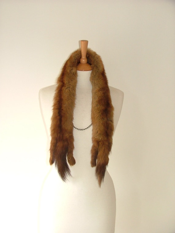 Vintage real martin mink fur scarf wrap stole tippet with