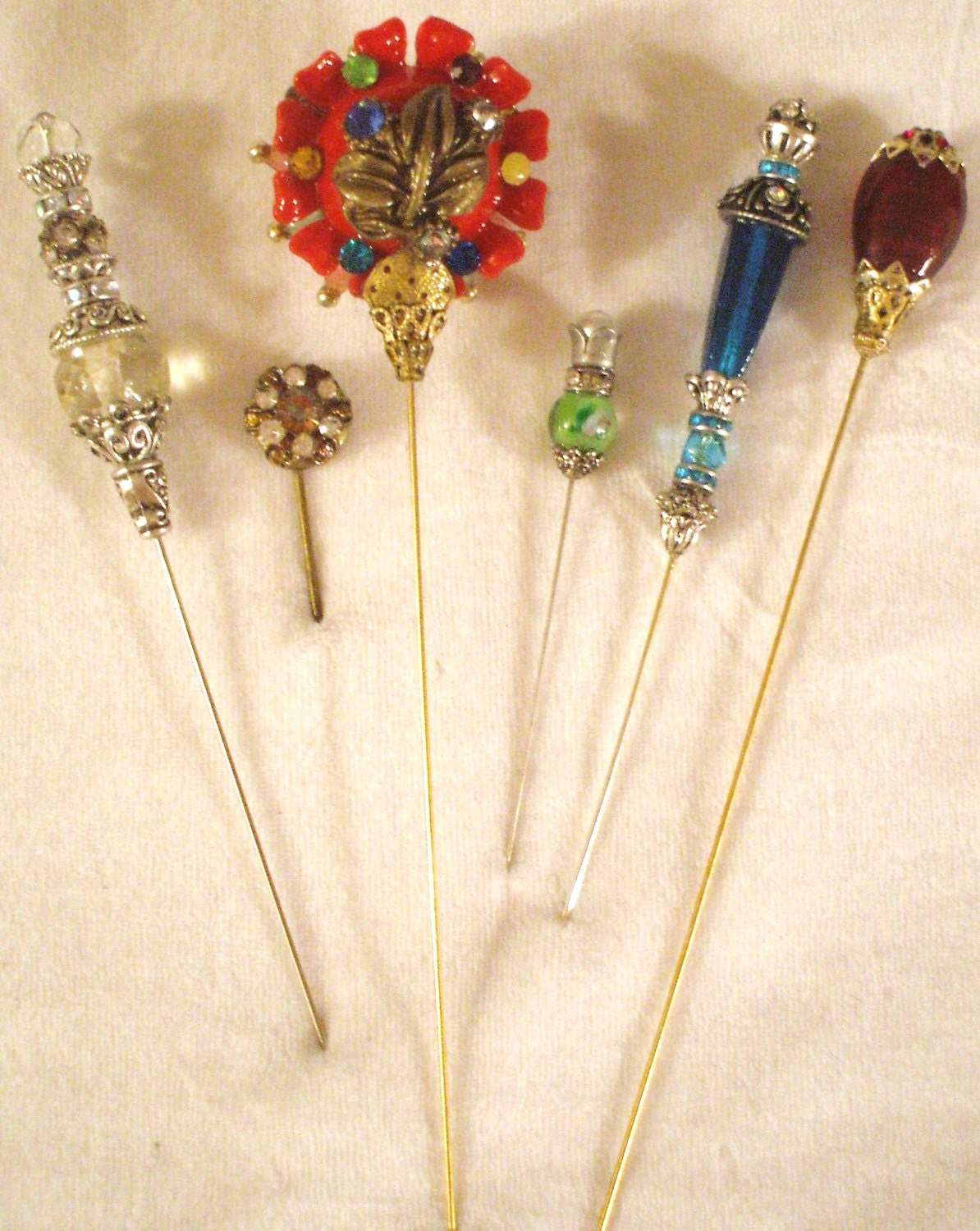 6 Antique style hat pins with vintage and by MarysForeverMemories