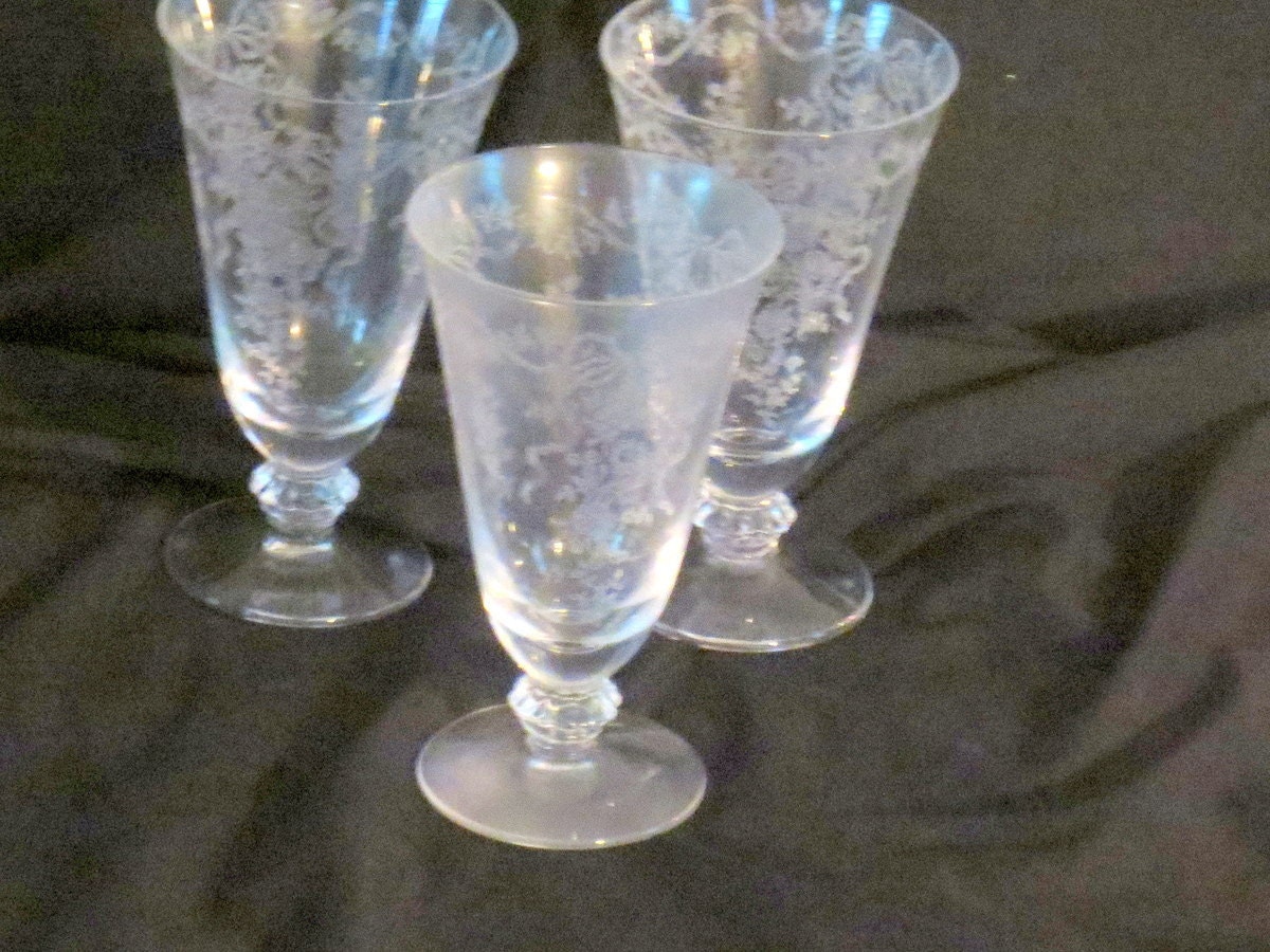 Vintage Fostoria Etched Romance pattern Juice Glasses set of 3