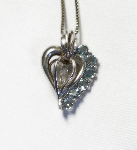 Blue Topaz Heart Necklace – Caged Heart – Solid Sterling Silver