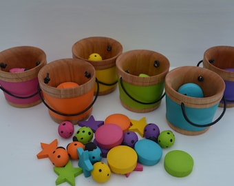Bright Rainbow Sorting Buckets Montessori Inspired Sensory Wooden Toy (Buckets Only)