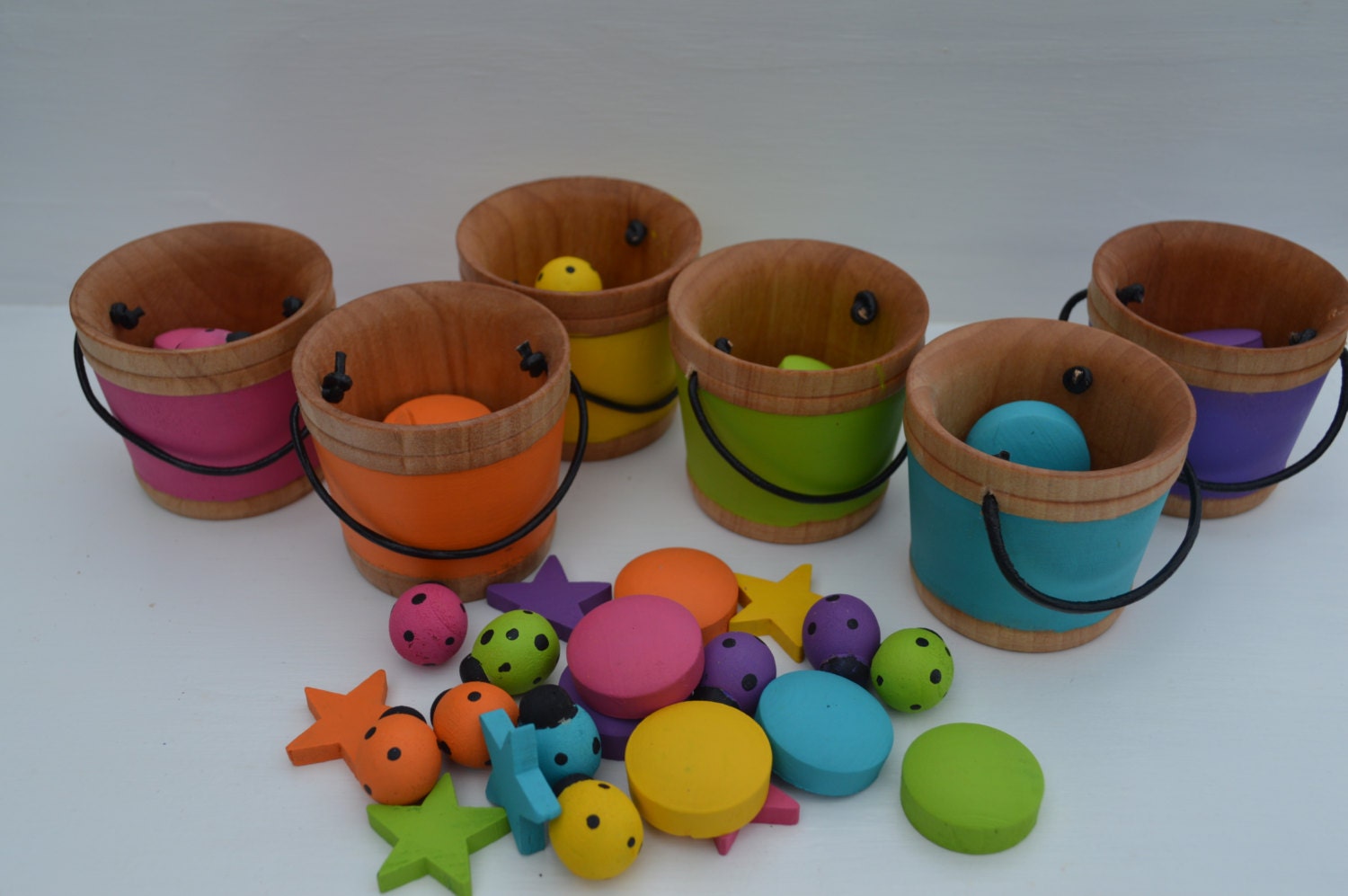 Bright Rainbow Sorting Buckets Montessori Inspired Sensory