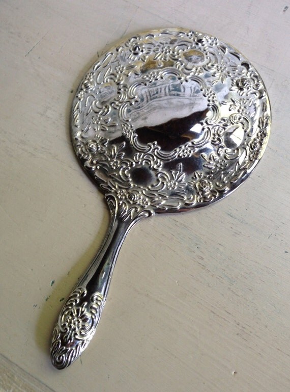 Items similar to Vintage Silver Plated Vanity Hand Mirror ...