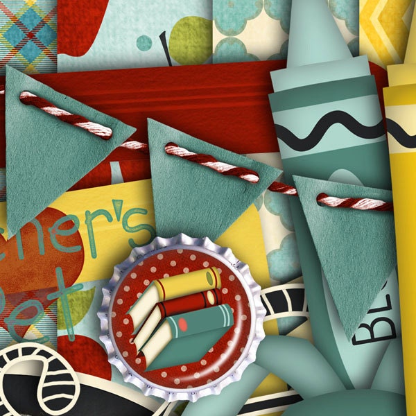 Digital Scrapbook Kit Instant Download School Days10 digi12" x 12