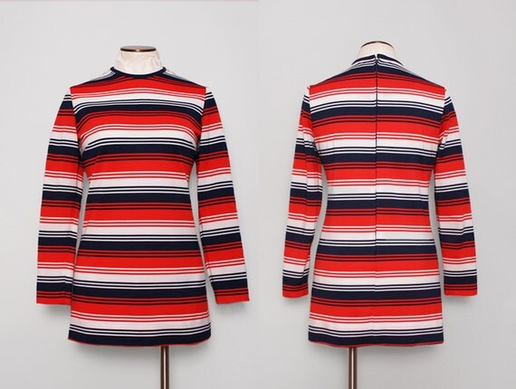 1960s Red White Blue Striped Dress / Vintage by FancyThatVintage
