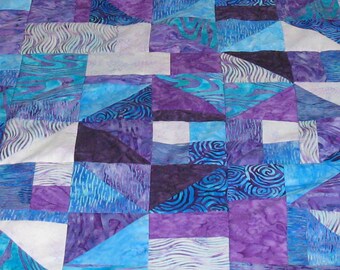 Twin Bed Jewel Tone Quilt Top 60" X 72"