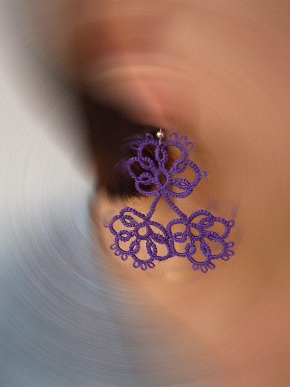 Tatting earrings "Violets "- handmade jewelry - lace earrings - Bridesmaid - OOAK - Wedding -gift for birthday