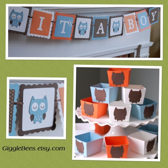 Items similar to Owl Baby Shower Package, Owl Decorations, It's A Boy