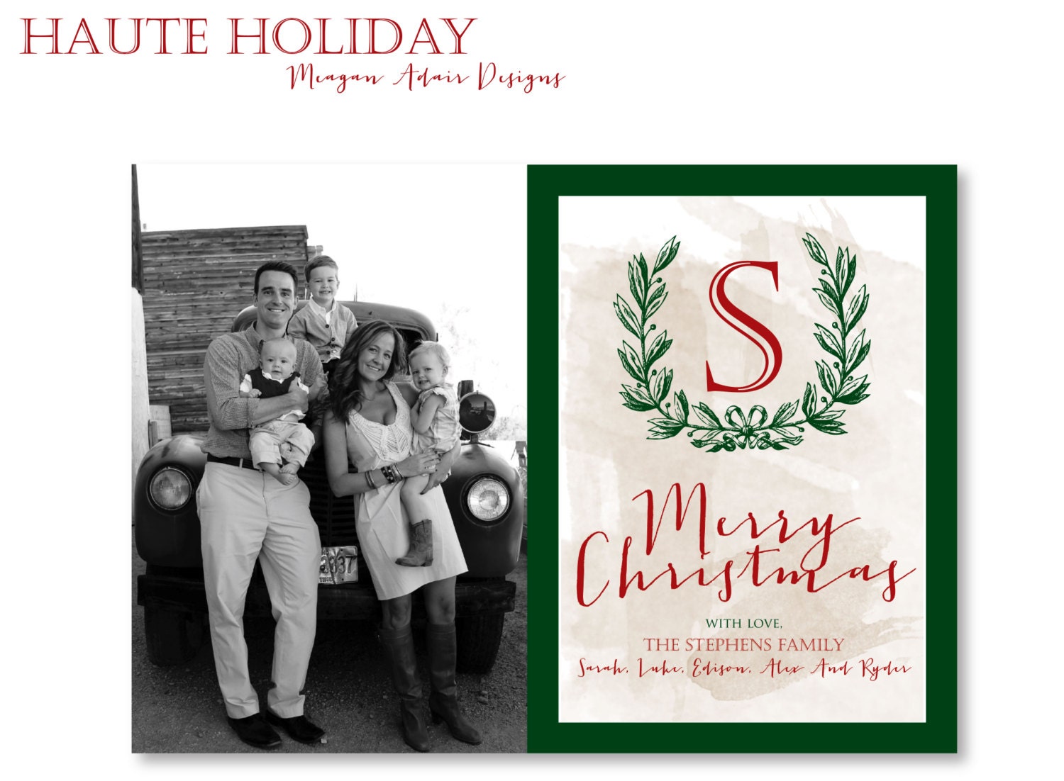 Watercolor Photo Christmas Card: Customized to match your photo - Digital File