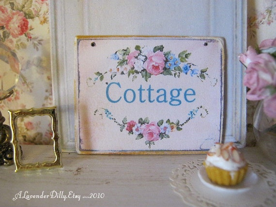 Floral Cottage Sign for Dollhouse by ALavenderDilly on Etsy