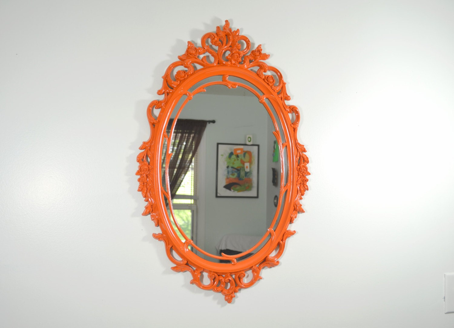 Vintage Oval Ornate Orange Wall Mirror Frame