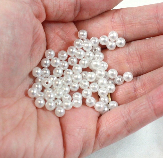 Small White Pearl Plastic Round Beads jewelry by SW8PaperAndStuff