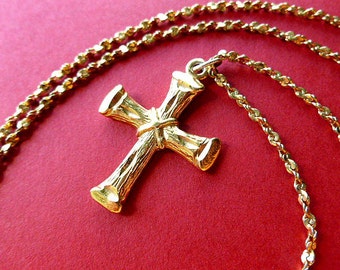 AUGUST SALE: Vintage Goldtone Cross, Cross & Neck Chain, Love Cross Necklace, 1980s Collectible Cross, Goldtone Necklace