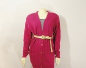 Vintage Sweater 80s 90s Grunge Oversized Knit Cardigan Hot Pink Deadstock