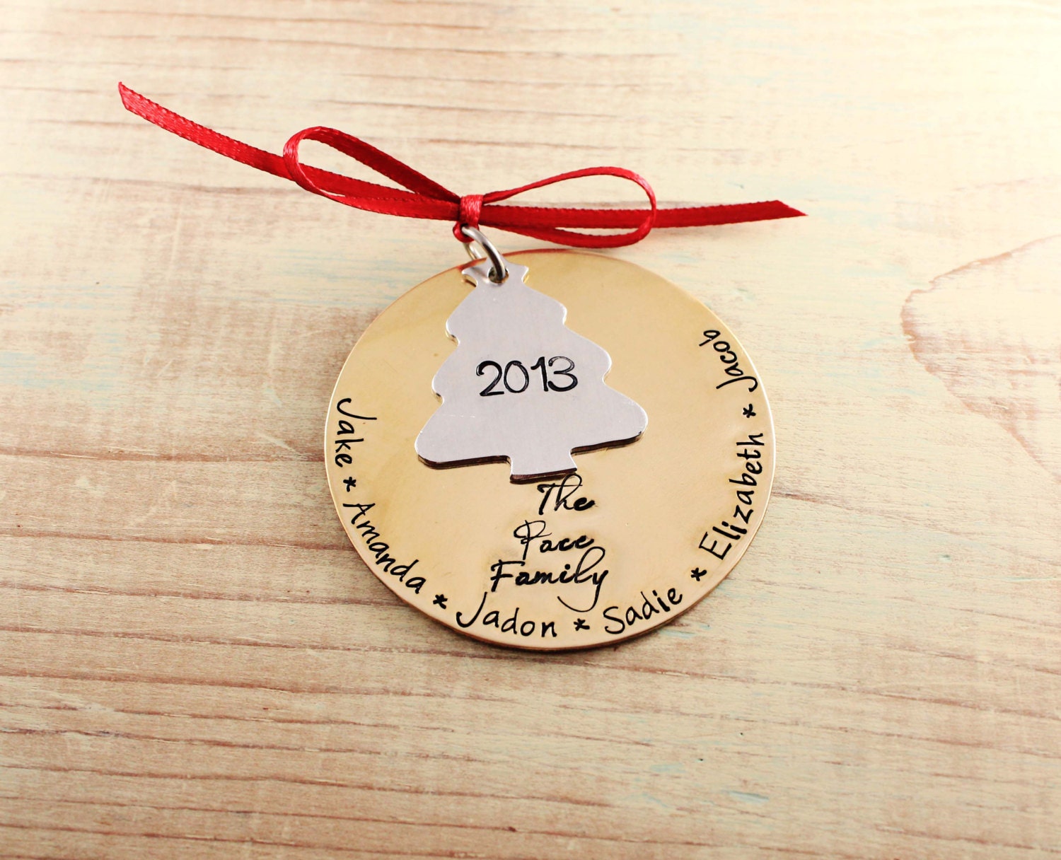 Hand stamped Christmas ornament Family Christmas ornament