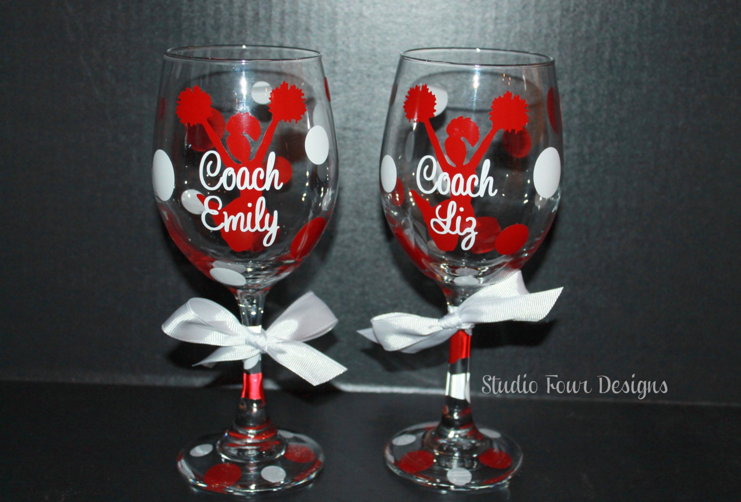Personalized Cheer Coach Wine Glass Cheer by StudioFourDesigns