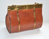 Vintage stitched bag  purse treasury chest style box bag 70s tan honey brown  leather boho handmade